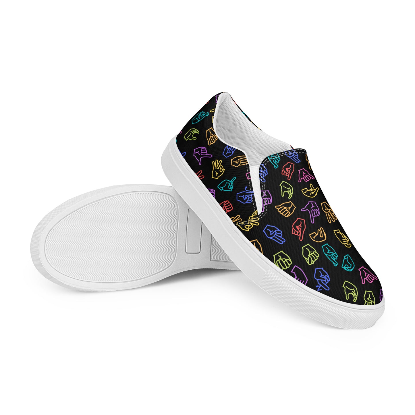 Bright Rainbow on Black ASL Slip-on Canvas Shoes (Women's Sizes)