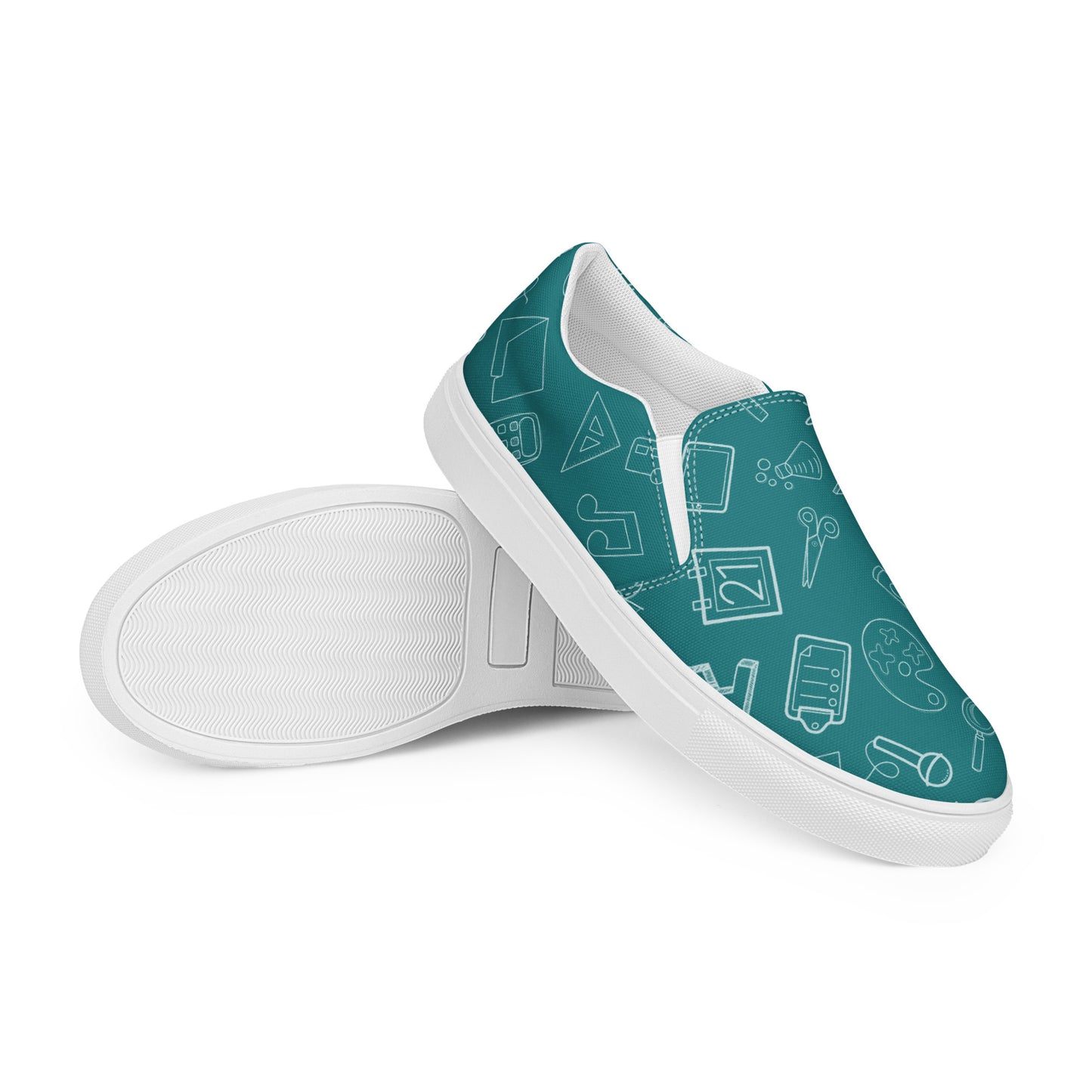 Teal Elementary Doodles Slip-on Canvas Shoes (Women's Sizes)