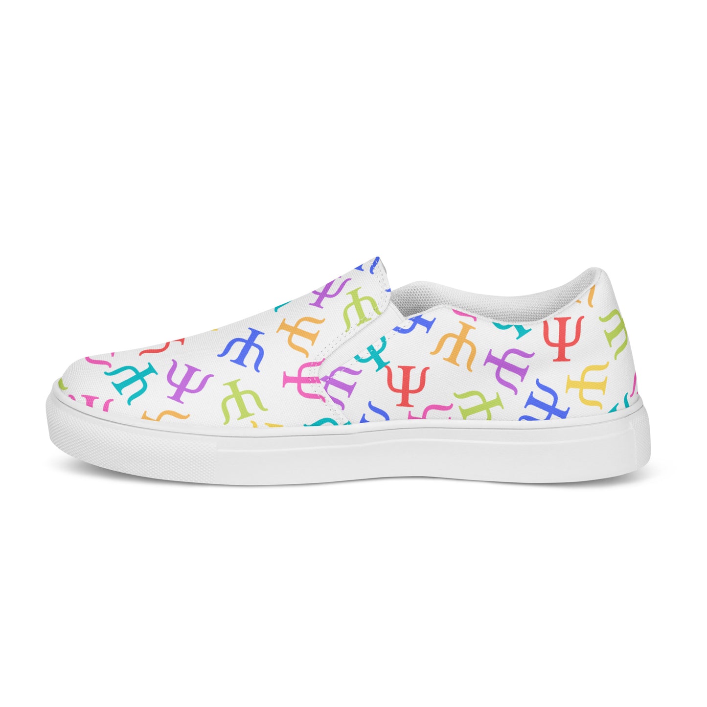 Bright Rainbow on White Psych Symbol Slip-on Canvas Shoes (Women's Sizes)