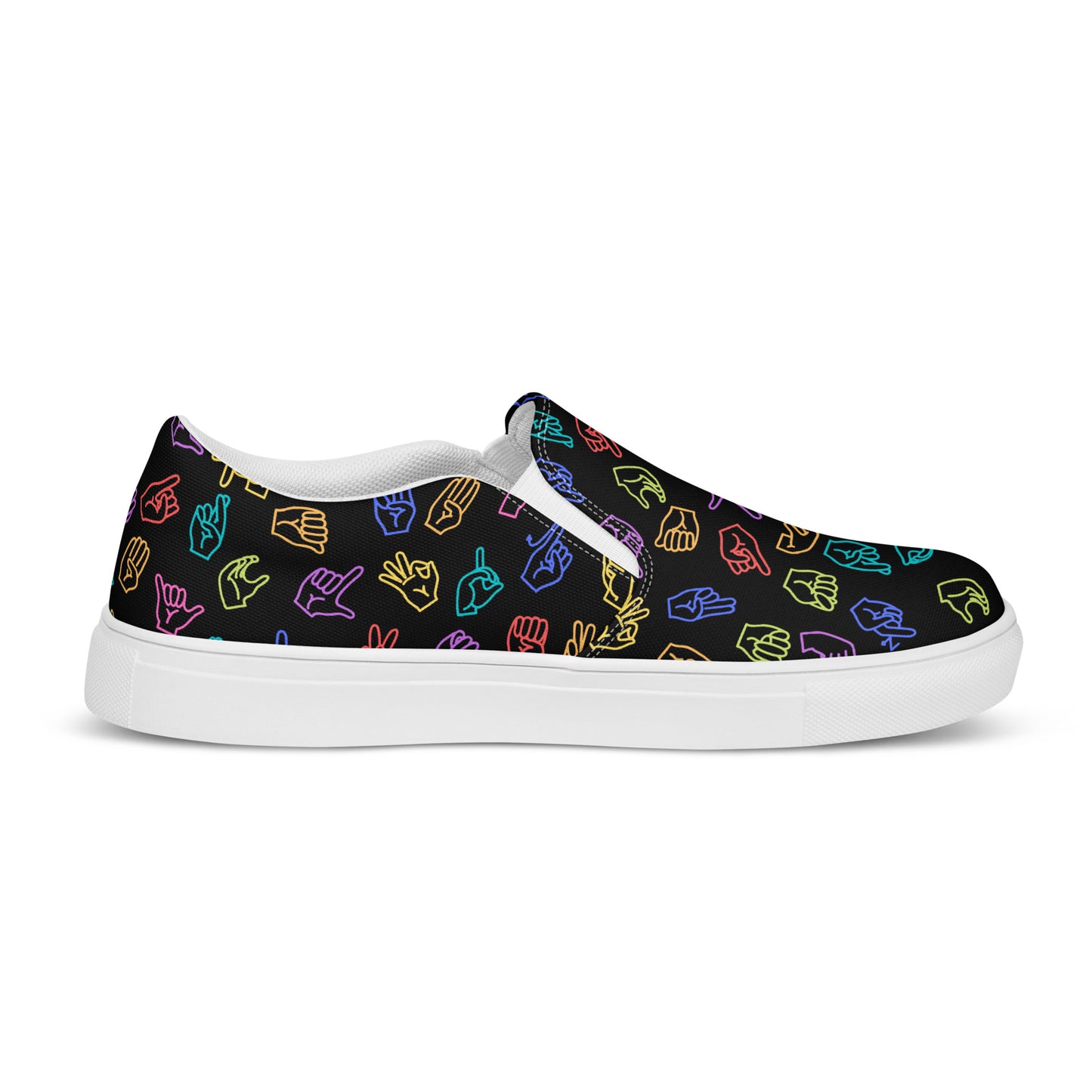 Bright Rainbow on Black ASL Slip-on Canvas Shoes (Women's Sizes)